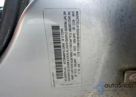 2011 Volkswagen Jetta Se z USA, uszkodzony, nr VIN 3VWDZ7AJ6BM081235